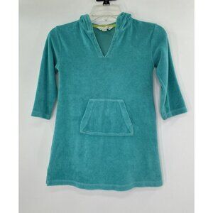 Garnet Hill Kids Turquoise Hooded Long Sleeve Kangaroo Pocket Swim Cover‎ Size S